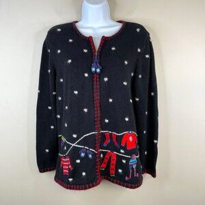 Vintage Coldwater Creek 3D Winter Snow Scene Sweater Size S  Zip Ugly Cardigan